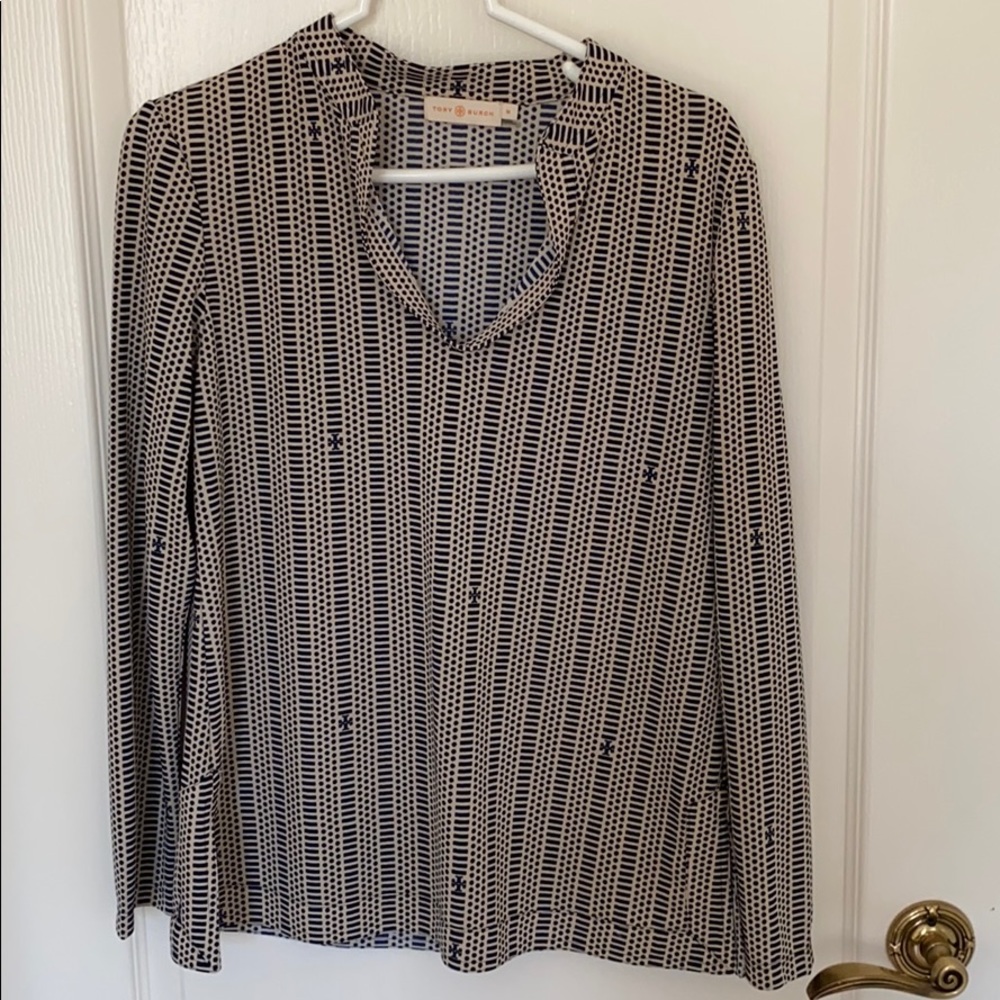Tory Burch Navy and Tan Blouse